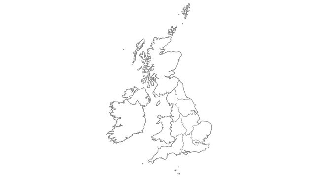 Detailed Outline Map of the United Kingdom & Ireland with Borders, a Blank Template for Geographic Data and Educational Visualizations