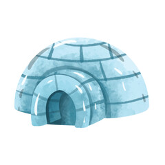 Igloo vector illustration, hand drawn watercolor painting style, igloo clip art, traditional arctic snow house ice shelter vector image © logomimi