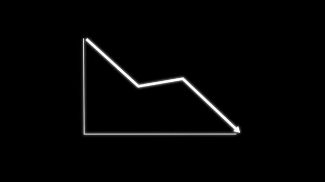 Red colorful downward trend arrow graph on black background symbolizing representing financial and market loss, market decline, business decrease, economic crisis, and negative growth concept.