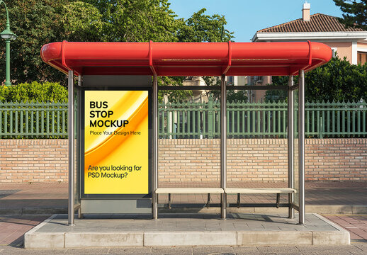 Modern City Bus Shelter Mockup