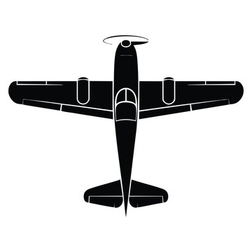 Black silhouette of an airplane isolated design element for aviation symbol, aircraft icon, travel transportation graphic and flight industry concept