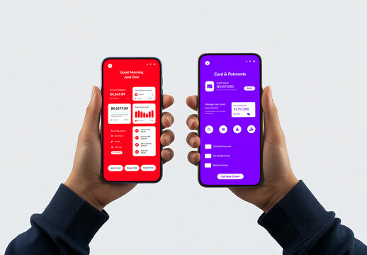 Person Holding Smartphone with Mobile Banking App UI UX Mockup