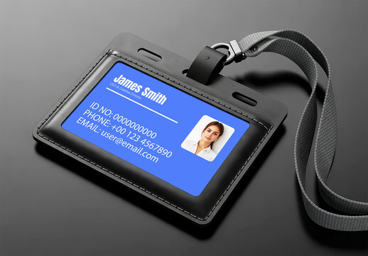 Professional Identification ID Card Mockup in Black Leather Holder