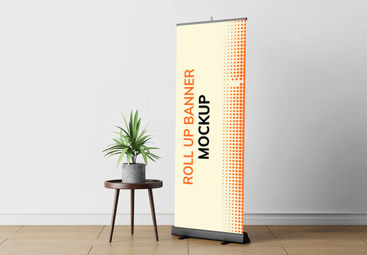 Rollup Banner Mockup on Wooden Floor