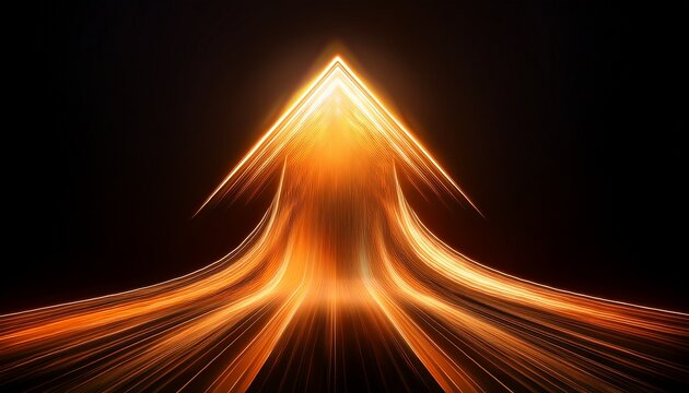 Dynamischer Orangefarbener Lichtpfeil Zeigt Nach Oben Mit Bewegungsunscharfe Und Lichtstreifen