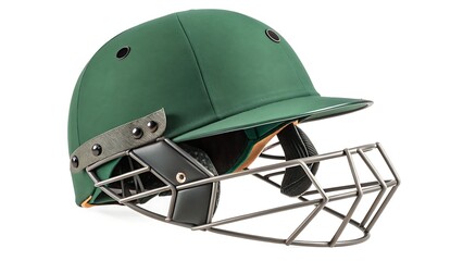 Green cricket helmet with metal grill guard