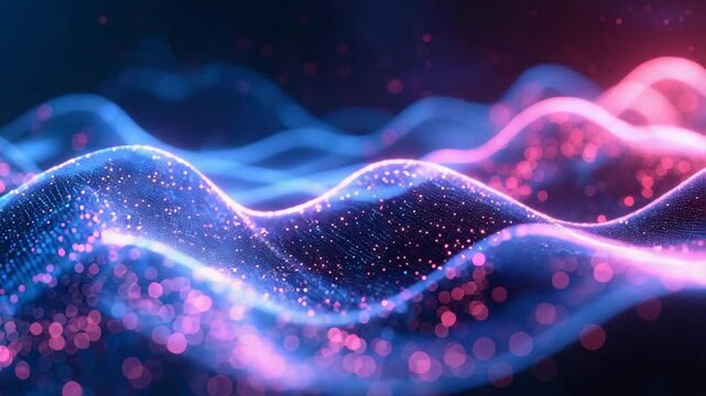 Abstract digital wave with glowing particles and vibrant neon light