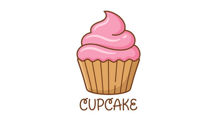 Cute Cartoon Cupcake with Pink Frosting Illustration on White Background - Sweet Dessert Icon Vector