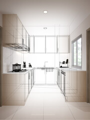 modern kitchen room  interior design, 3d rendering © Suwatchai