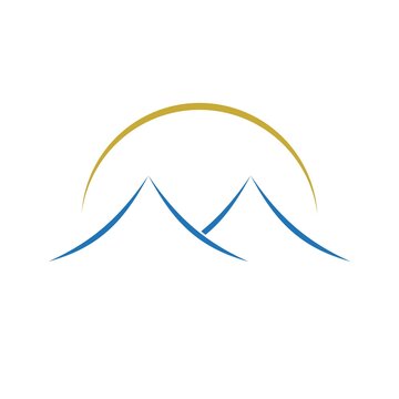 Simple mountain and sun logo icon isolated on white background
