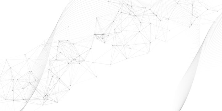 black network futuristic connection technology background with dots and lines with waves. Structure molecule and communication. Template for science technology presentation, Vector illustration.
