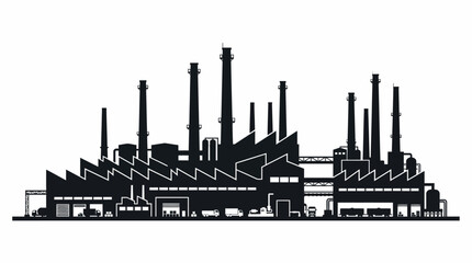 Industrial factory silhouette with multiple chimneys and buildings, representing manufacturing and production