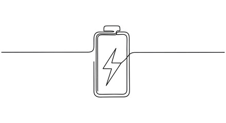 Battery level indicator with lightning bolt, single line art, technology concept © Line Home