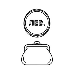 Obraz premium A stylized illustration of a purse with a coin labeled lev in the background.