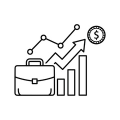Business growth illustrated with a briefcase, charts, and a rising dollar sign