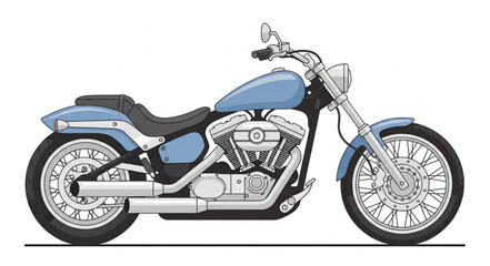 Classic Blue Cruiser Motorcycle Side View Isolated. © Rahmad