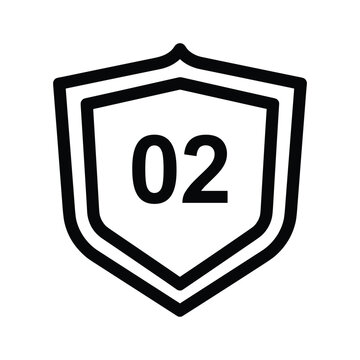 Black and white shield badge with the number 02 prominently displayed
