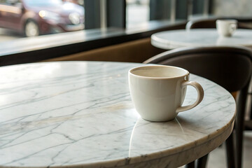 White coffee cup on a marble cafe table