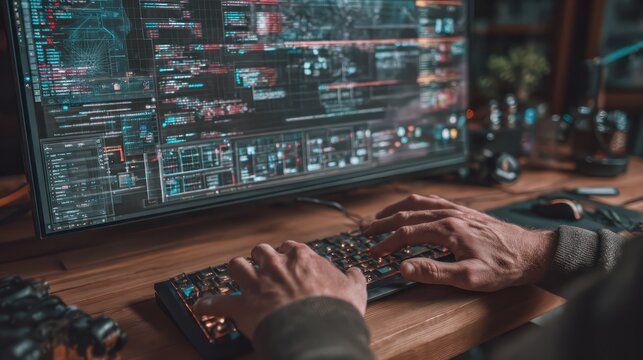 programmer working on computer with code on screen