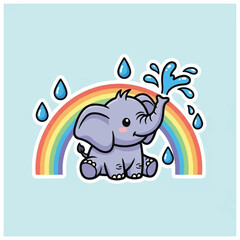 Fototapeta premium Cartoon Elephant Playing with Water Drops.