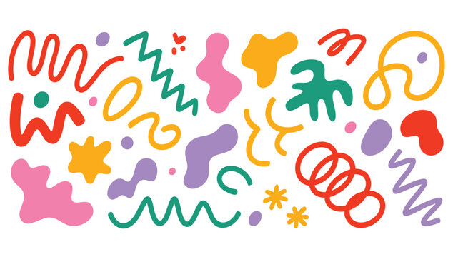 Colorful hand drawn lines flat icons set featuring straight or curly line points in particular direction springs symbols different textures and shape decorative collection