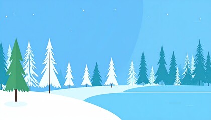 Fototapeta premium Animated winter scene snowy landscape with stylized trees and a winding path under a starry sky