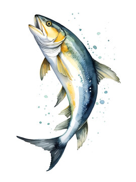 watercolor of Haddock painting, isolated on a white background.