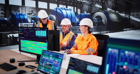 Maintenance Manager Training Workers On Power Plant SCADA System © Andrey Popov
