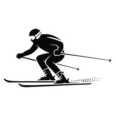 Fototapeta premium Downhill skier icon with winter sports athlete silhouette in action on mountain slope concept of skiing resort outdoor activity and sport design