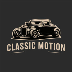 Fototapeta premium A captivating stylized illustration showcasing a powerful vintage hot rod classic car with custom features, perfectly paired with bold 
