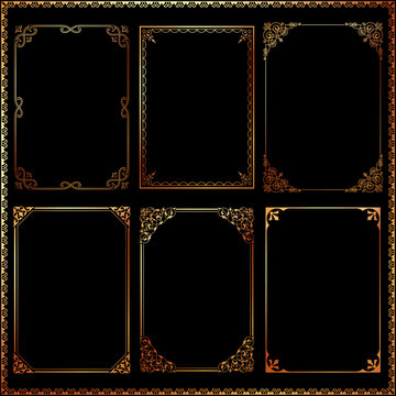 Decorative frames and borders golden set vector