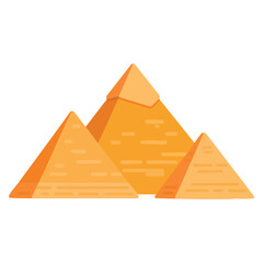 Flat design vector graphic of stylized orange pyramids on isolated background, minimal egypt landscape illustration for travel themes © Nass Studio