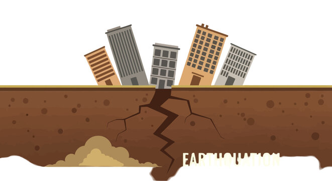 Buildings Falling into Earthquake Cracked Ground.