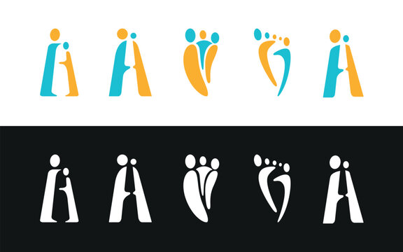 CAMINANDO PASO A PASO Colecci&oacute;n de iconos de logotipos abstractos de familia y personas.