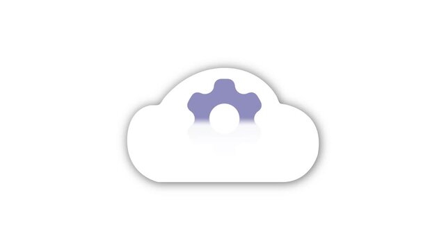 Cloud process icon. Cloud and gear symbol. Cloud connection. Cloud storage settings. 2d animation, video clip, 4K resolution alpha channel, no background, without background