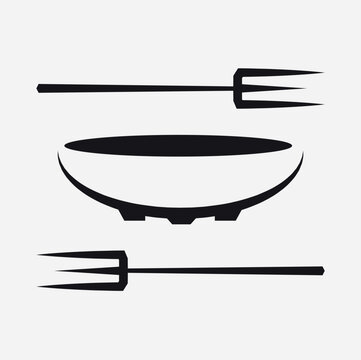 Logotipo Minimalista de Molcajete o Taz&oacute;n con Tenedores de Parrilla Estilizados