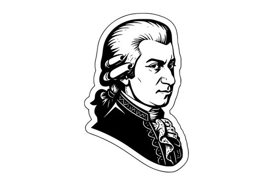 Mozart Music Composer Profile Silhouette, European Classical Music History Vector Sticker, Austrian Cultural Heritage Icon