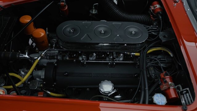 1961 Ferrari 250 GT SWB California Spider, retro, sports car. old car engine