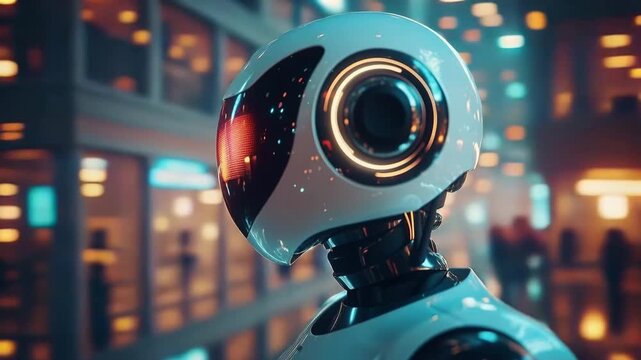Futuristic Robot Portrait With Neon Eyes