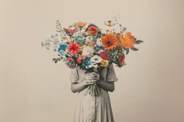 Naklejka premium Paper collage of bouquet flower plant adult.