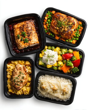 supermarket ready meals isolated on white background