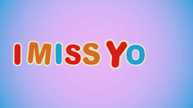 4k video i miss you text animation. retro color i miss you text animation with purple blue background perfect for valentine card animation or for a romantic letter.