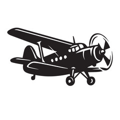 A simple vector icon of a vintage airplane designed with clean lines and a classic retro aviation style.