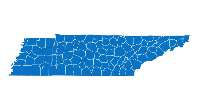 Tennessee State Map with County Boundaries - Blue and White Vector Illustration
