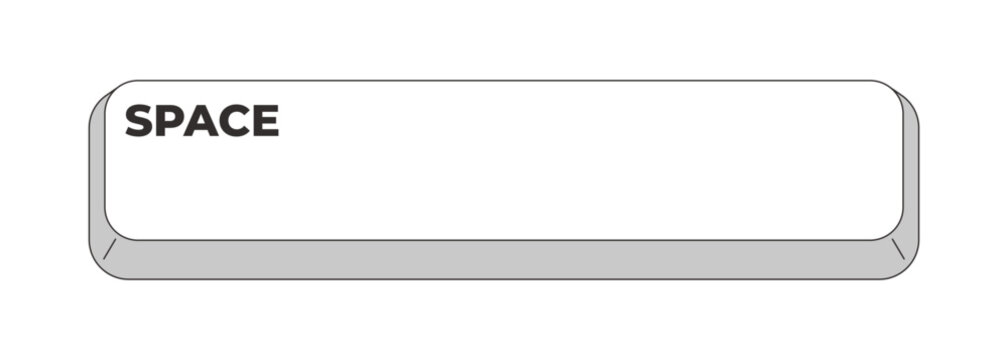 Space bar grayscale computer keyboard key. Text spacing. Word separation. Typing action. Minimal rounded keycap. Keystroke button isolated. Vector line illustration. PC navigation. Input interface
