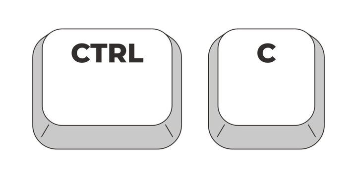 Ctrl C letter grayscale keyboard hotkey. Copy selected text and file to clipboard. Editing function. Minimal shortcut keys. Monochrome combination buttons for productivity. Vector illustration