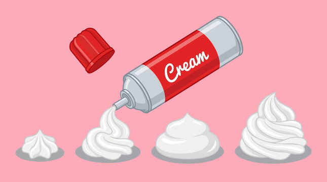 Sweet Whipped Cream Spray Can and Fluffy Dollops Illustration on Pink Background