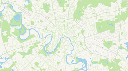 Fototapeta premium Minimalist Vector Map of Moscow City Center: Abstract Geographic Layout with River, Roads, and Green Spaces