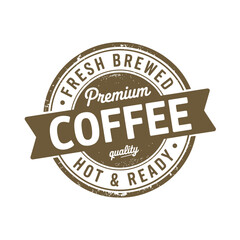 Obraz premium A vintage style circular badge proclaims fresh brewed premium coffee with ornate details