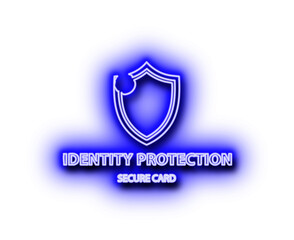 Naklejka premium Vibrant blue neon identity protection shield icon with secure card text.